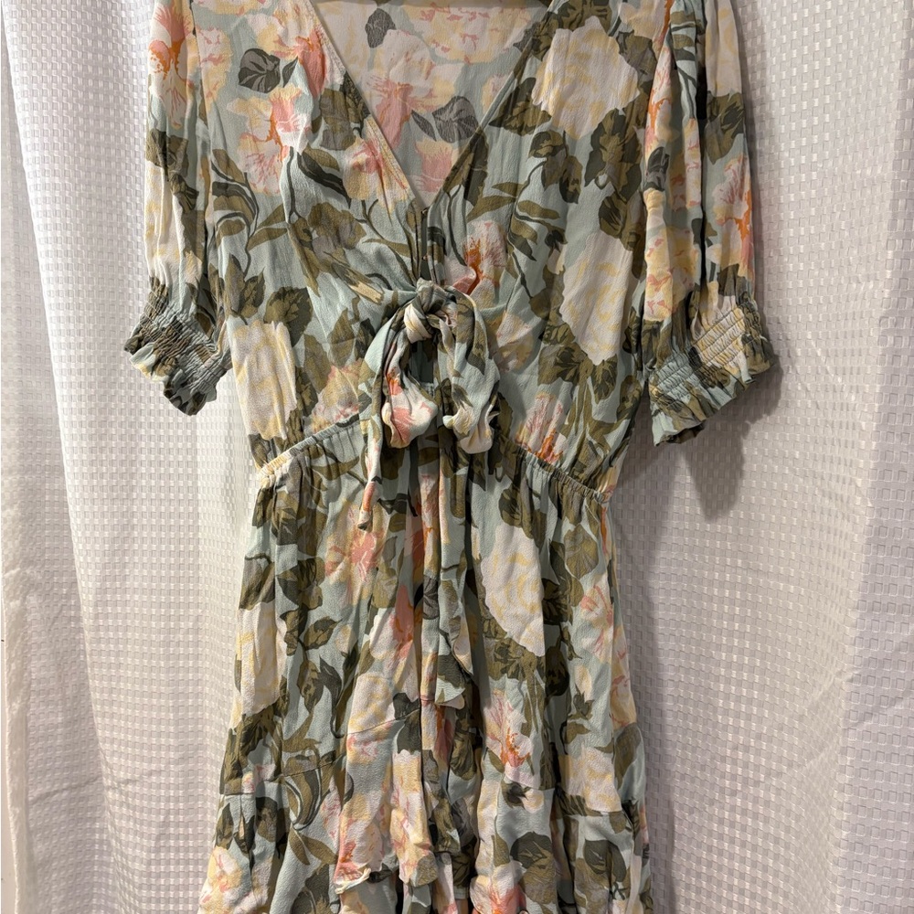 Kivari Green and Orange V-Neck Mini Sundress